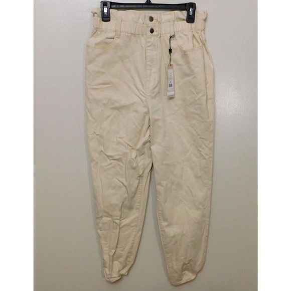 JR497 BCBGENERATION Cream Paper Bag Waist Pants Size 28 - Picture 1 of 2